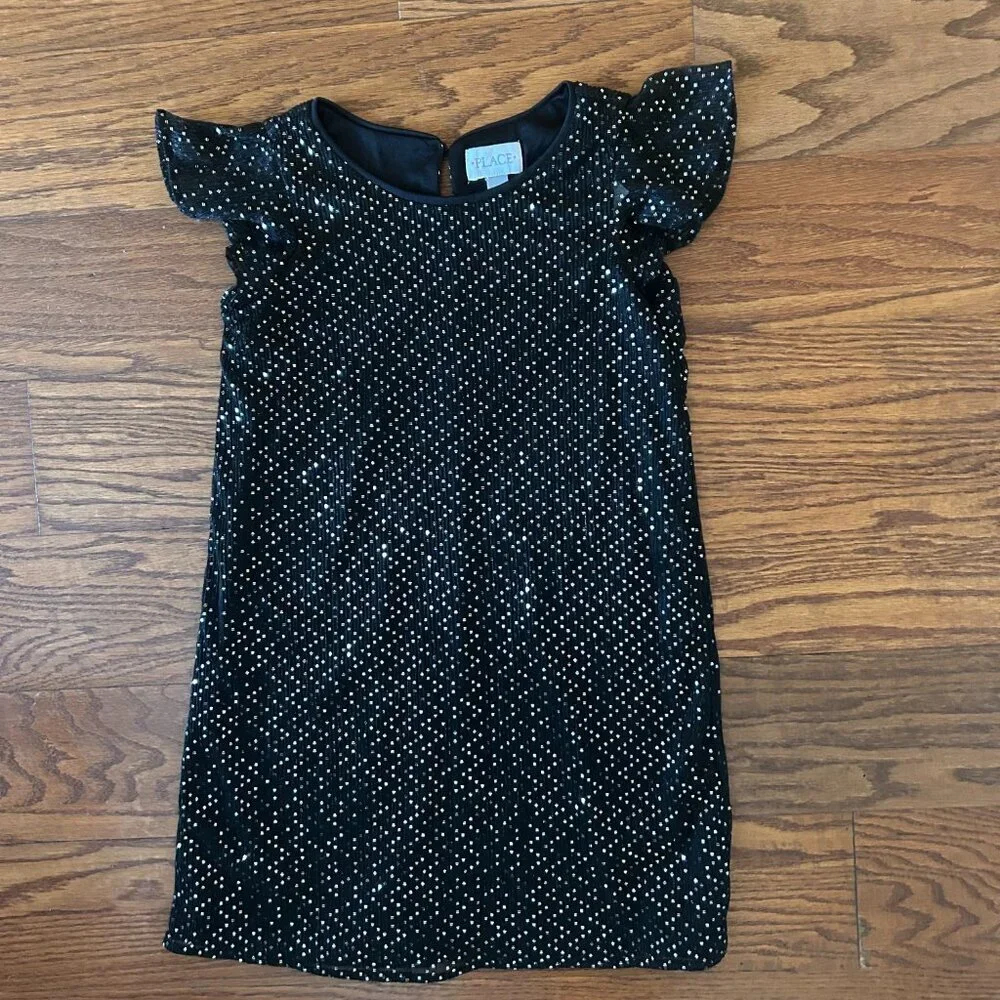 NWT The Children's Place Sparkly Sequin Shift Dress Flutter Sleeves Size Medium